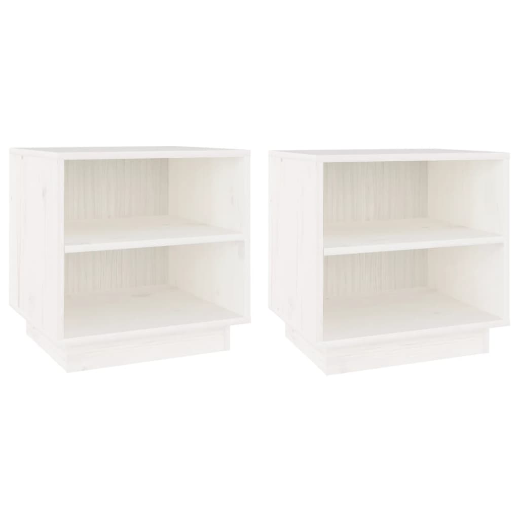 Comodini Bianchi 2 pz 40x34x40 cm in Legno Massello di Pino - homemem39