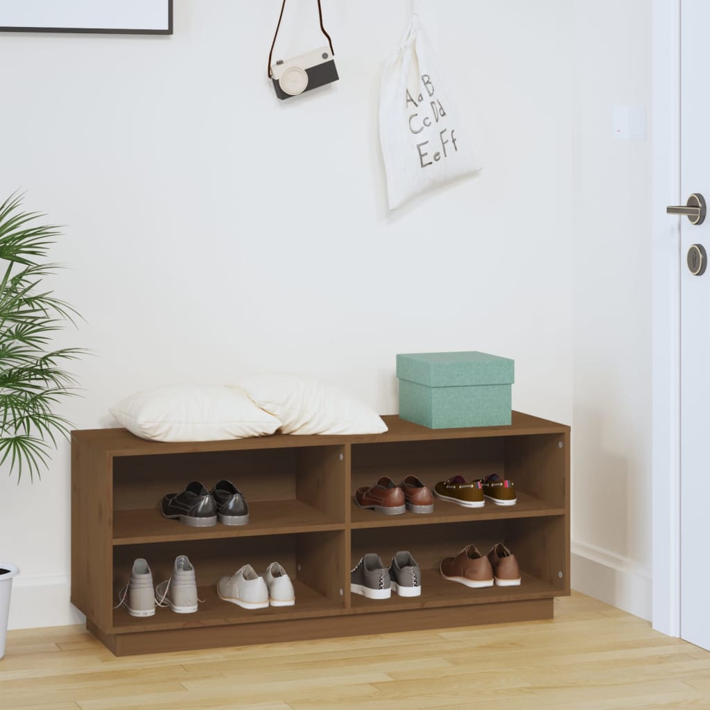 Scarpiera Marrone Ambra 110x34x45 cm in Legno Massello di Pino - homemem39