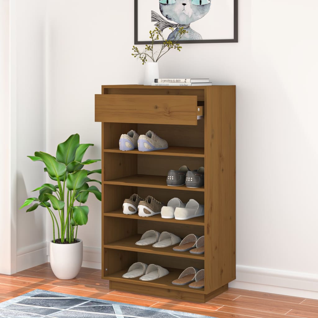 Scarpiera Marrone Ambra 60x34x105 cm in Legno Massello di Pino - homemem39