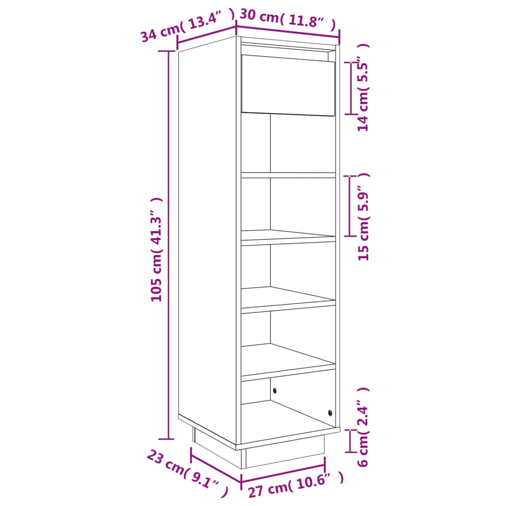 Scarpiera ambra 30x34x105 cm in Legno Massello di Pino - homemem39