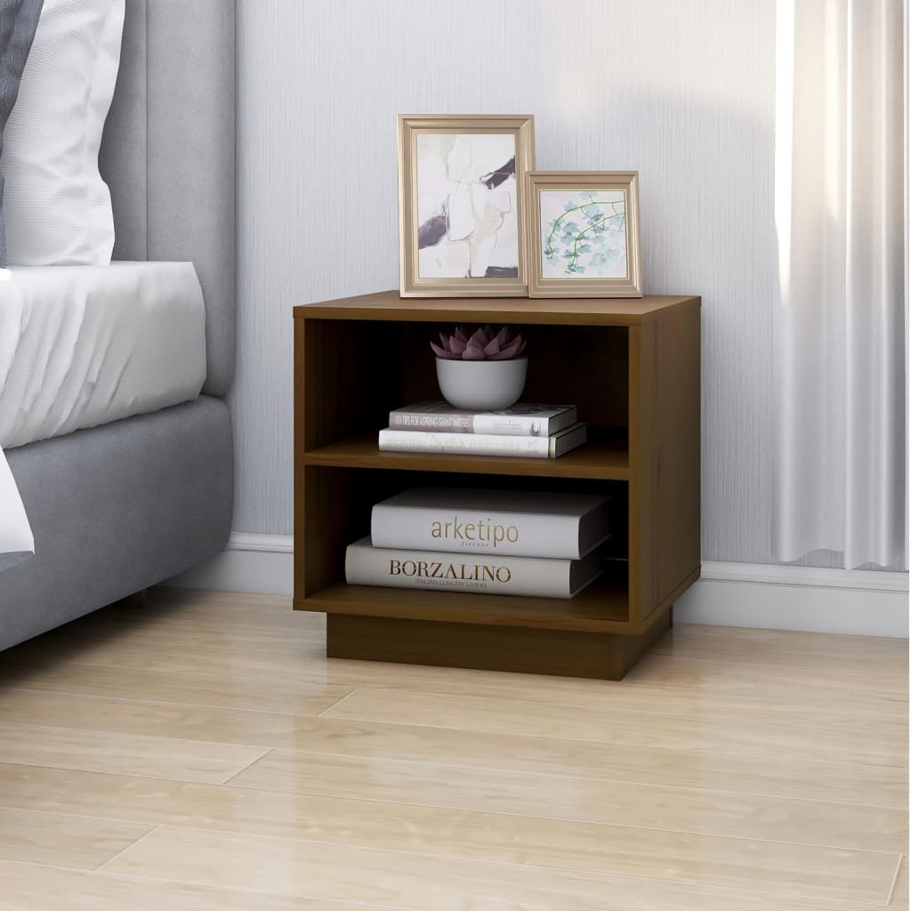 Comodino Marrone Ambrato 40x34x40 cm in Legno Massello di Pino - homemem39