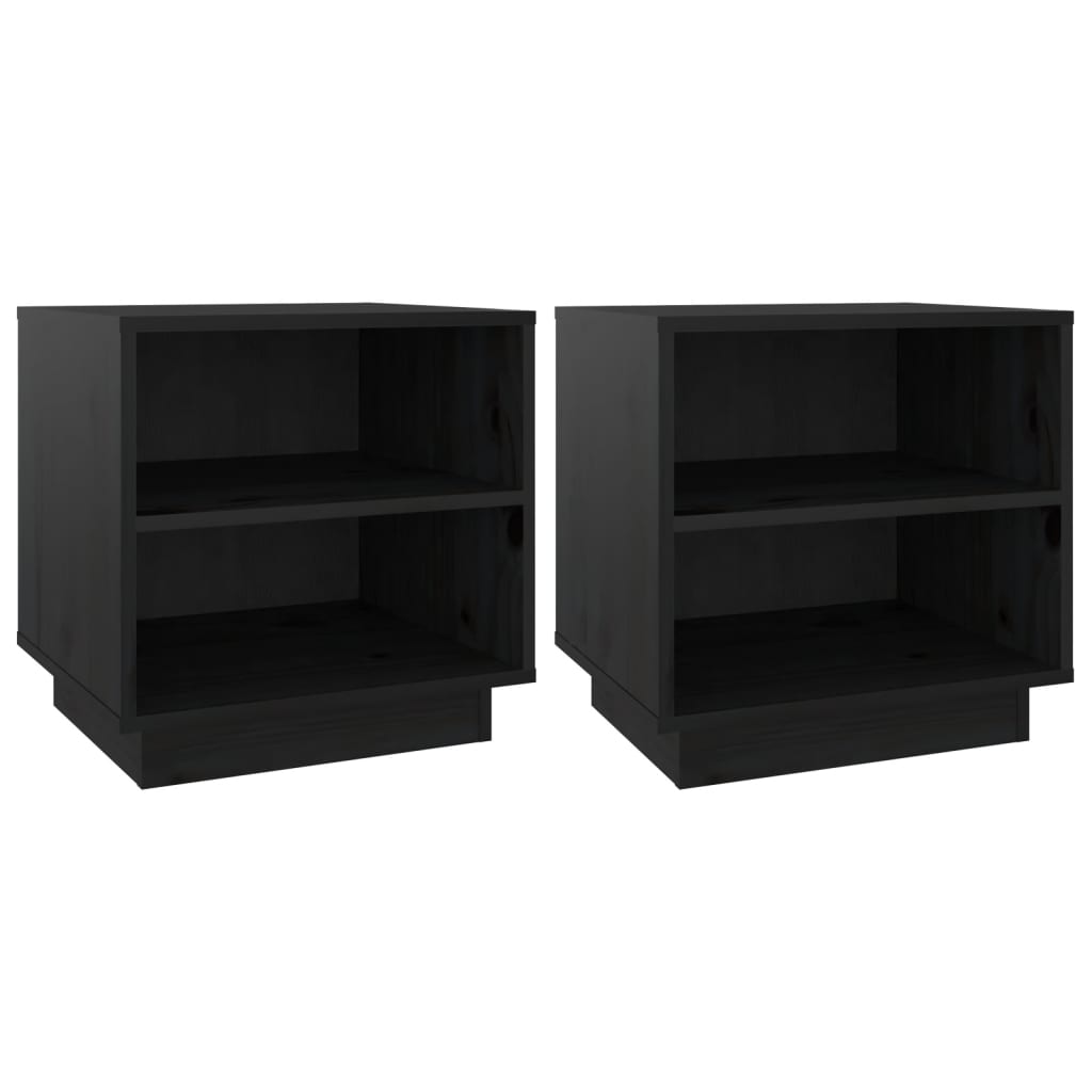 Comodini Neri 2 pz 40x34x40 cm in Legno Massello di Pino - homemem39