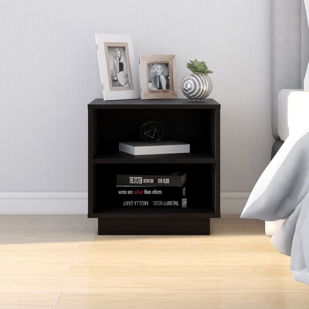 Comodini Neri 2 pz 40x34x40 cm in Legno Massello di Pino - homemem39