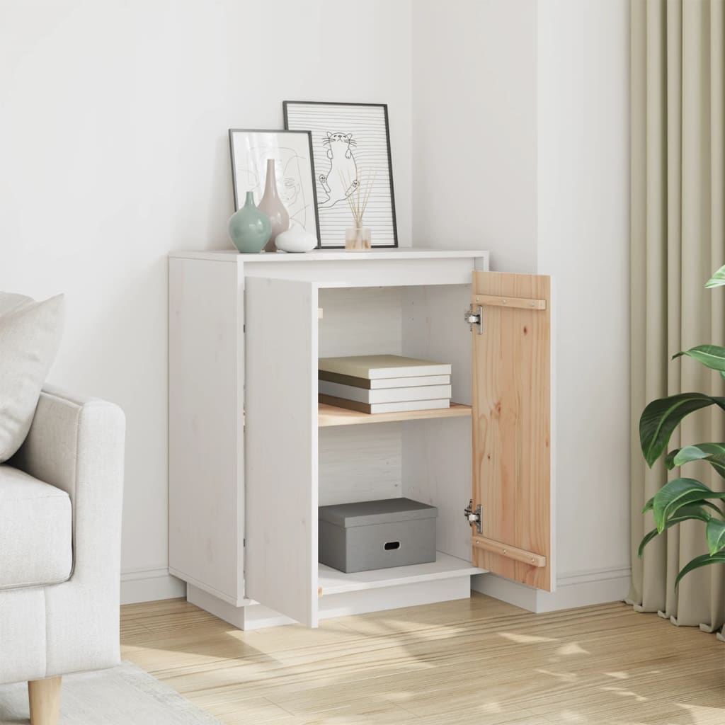 Credenza Bianca 60x34x75 cm in Legno Massello di Pino - homemem39