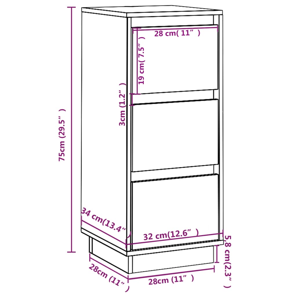 Credenze Bianche 2 pz 32x34x75 cm in Legno Massello di Pino - homemem39