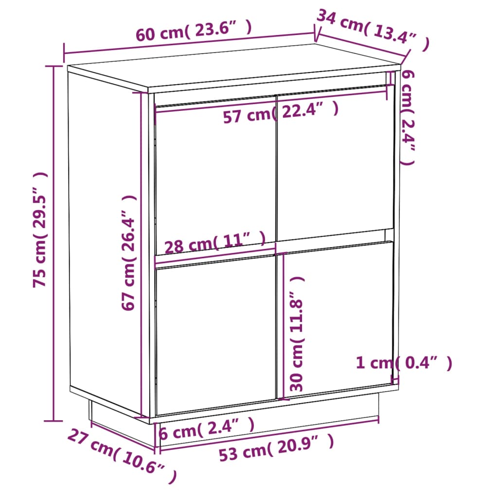Credenza Marrone Ambra 60x34x75 cm in Legno Massello di Pino - homemem39