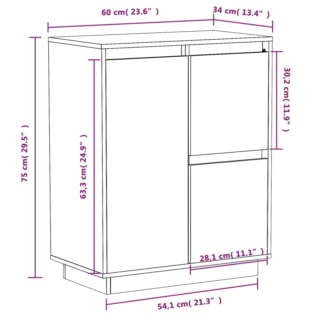 Credenza Marrone Ambra 60x34x75 cm in Legno Massello di Pino - homemem39