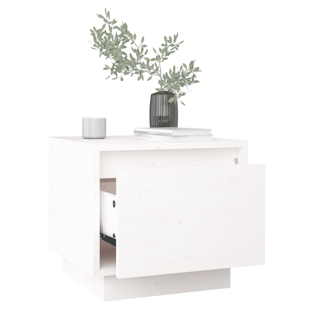 Comodino Bianco 35x34x32 cm in Legno Massello di Pino - homemem39