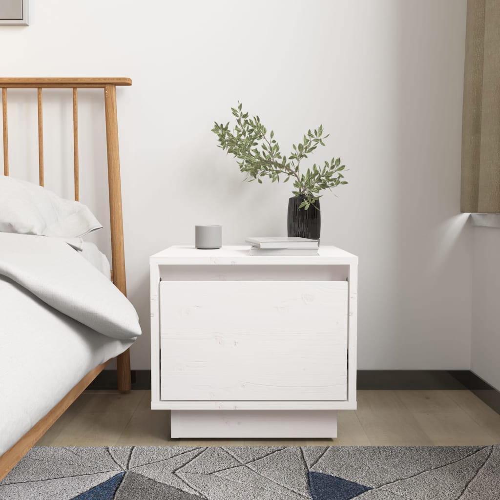 Comodini 2 pz Bianchi 35x34x32 cm in Legno Massello di Pino - homemem39