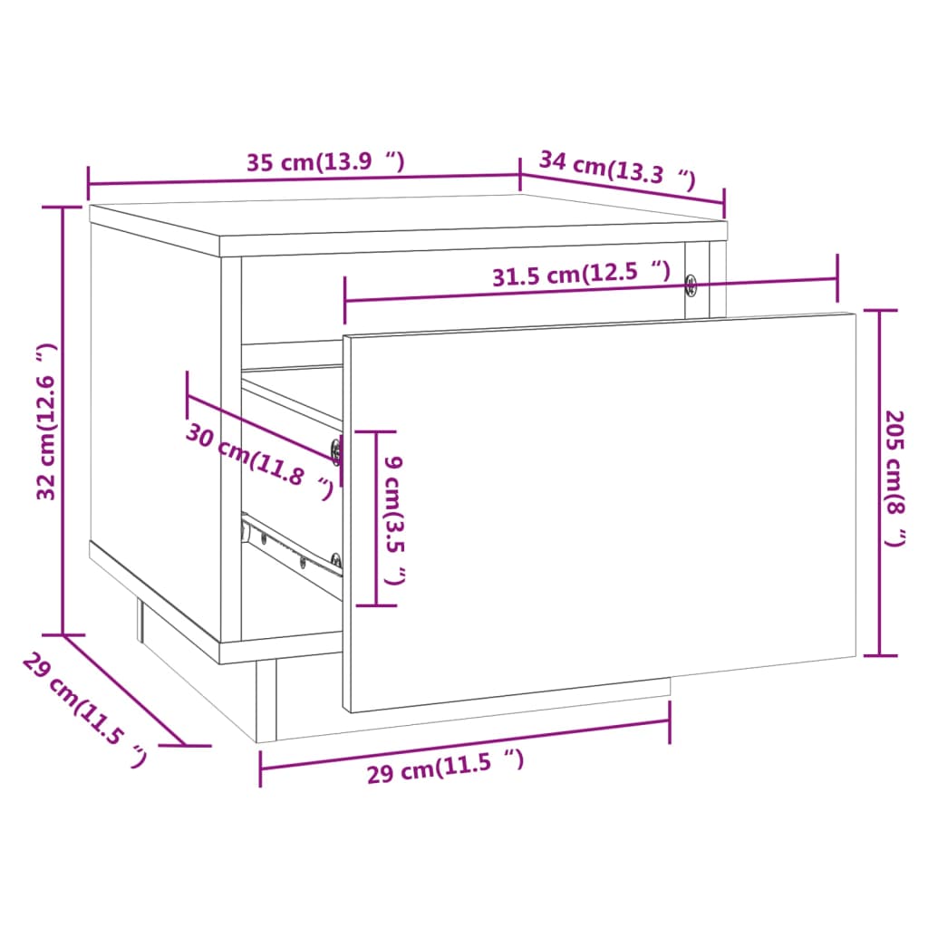 Comodini 2 pz Bianchi 35x34x32 cm in Legno Massello di Pino - homemem39