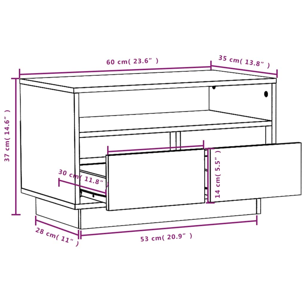 Mobile Porta TV Ambra 60x35x37 cm in Legno Massello di Pino