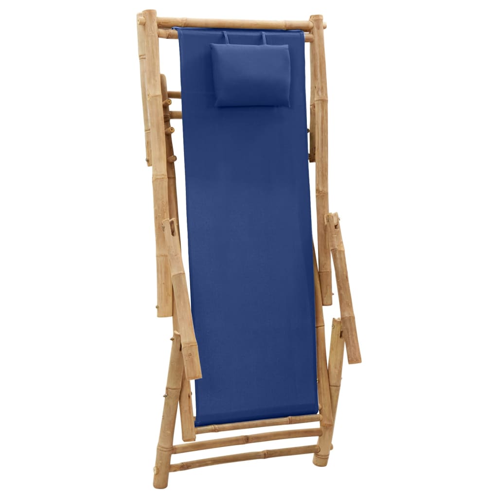 Sedia a Sdraio in Bambù e Tela Blu Marino - homemem39
