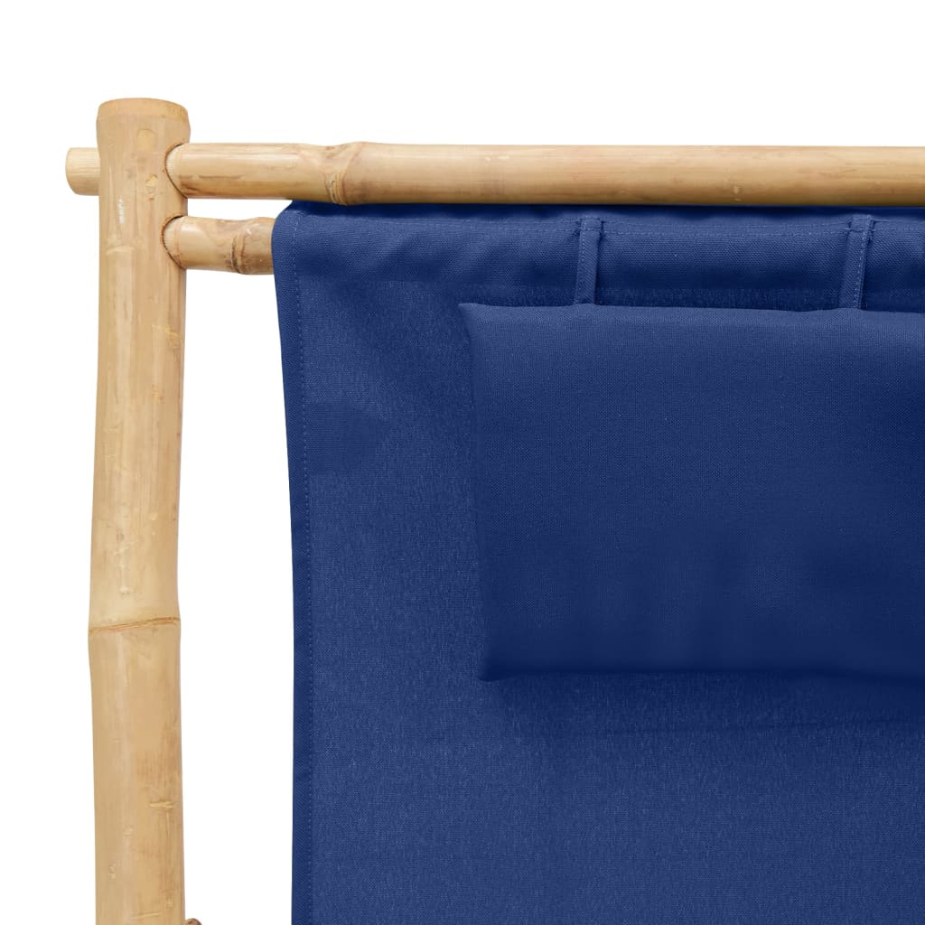 Sedia a Sdraio in Bambù e Tela Blu Marino - homemem39