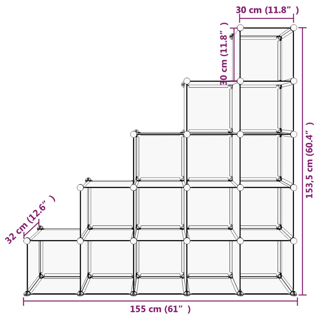 Organizzatore Portaoggetti con 15 Cubi Trasparenti in PP - homemem39