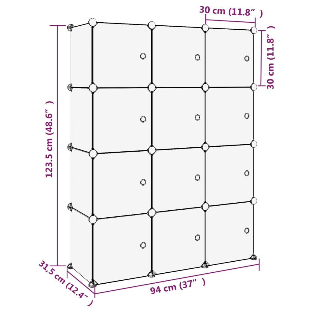 Organizzatore Portaoggetti con 12 Cubi e Ante Trasparenti in PP - homemem39