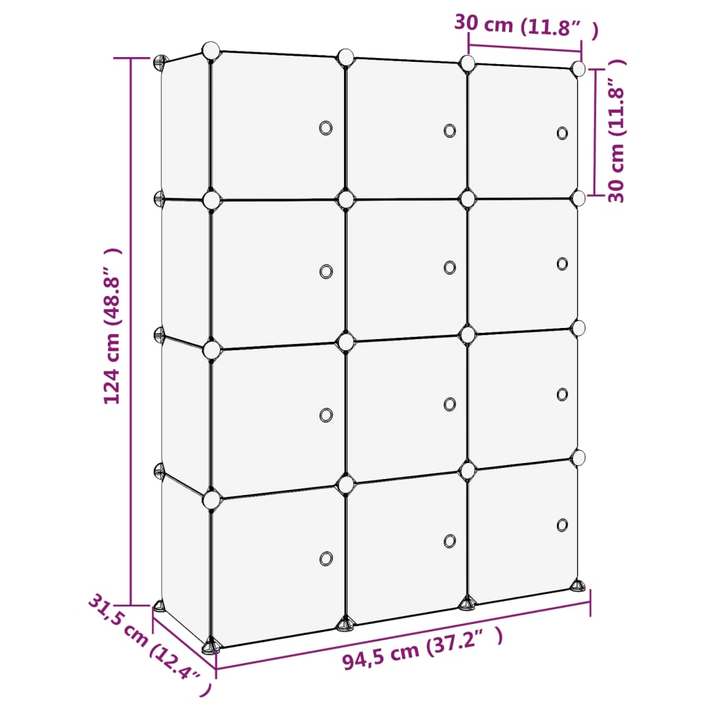 Organizzatore Portaoggetti con 12 Cubi e Ante Trasparenti in PP - homemem39