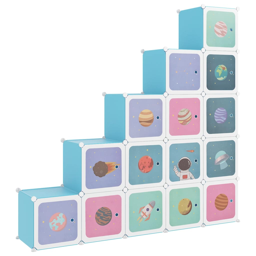 Scaffale Portaoggetti per Bambini con 15 Cubi Blu in PP - homemem39