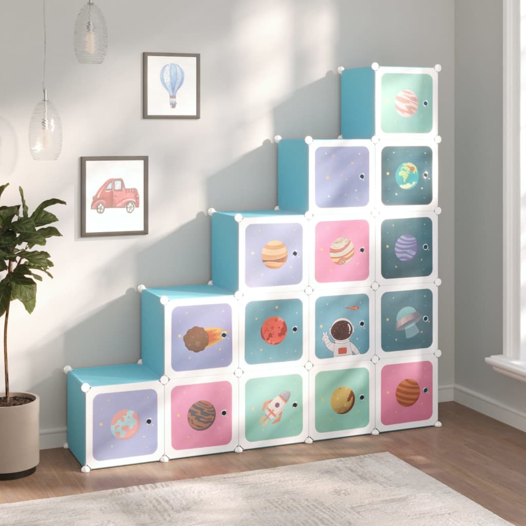 Scaffale Portaoggetti per Bambini con 15 Cubi Blu in PP - homemem39