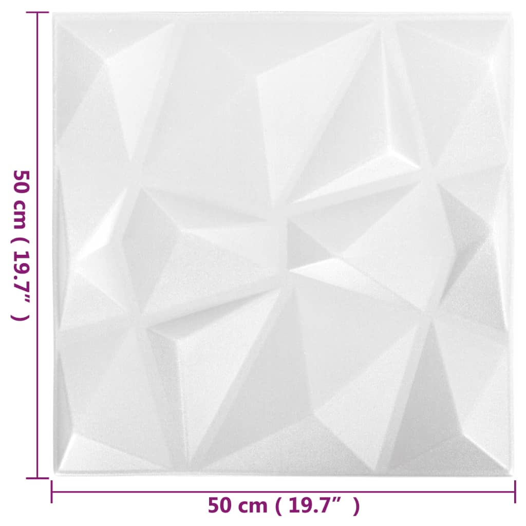 Pannelli Murali 3D 12 pz 50x50 cm Bianchi a Diamante 3 m² - homemem39
