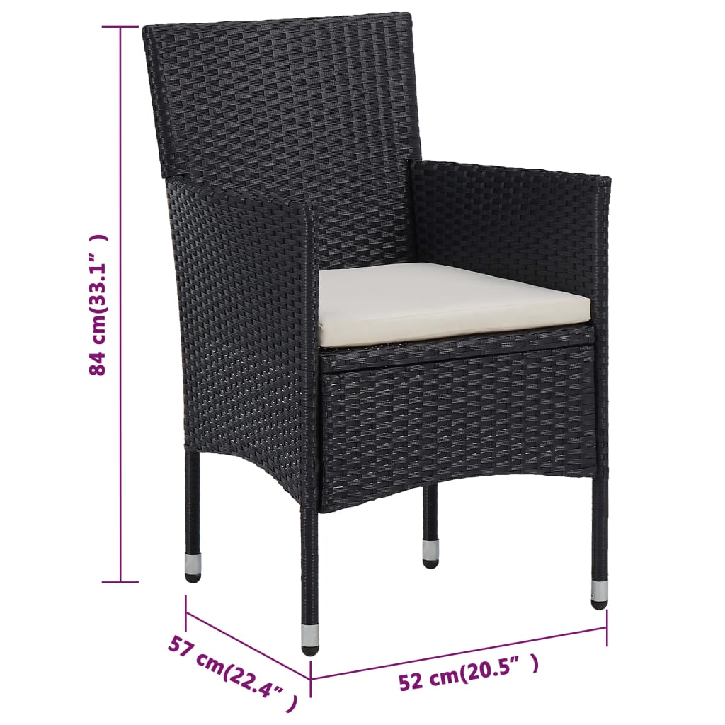 Set da Pranzo da Giardino 3 pz con Cuscini Nero - homemem39