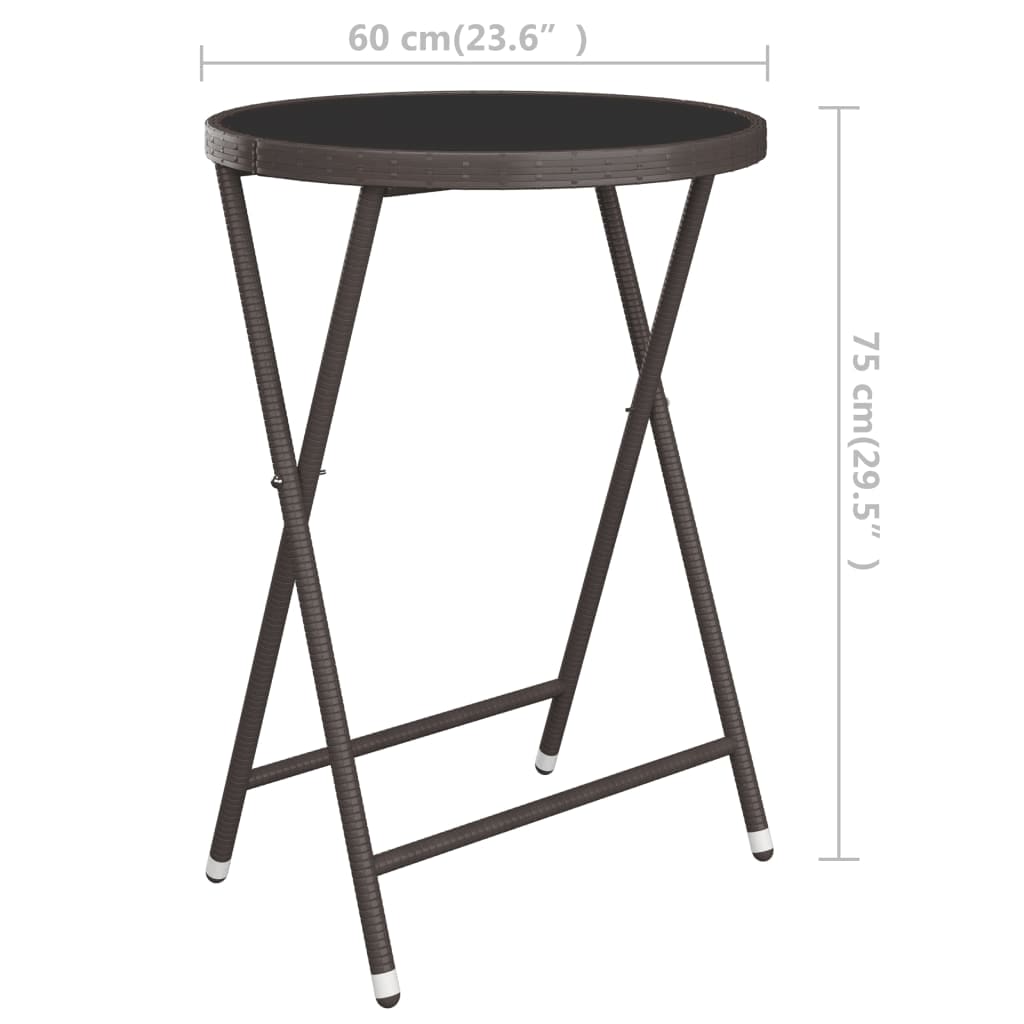 Set Bistrot Giardino 3 pz Polyrattan e Vetro Temperato Marrone - homemem39