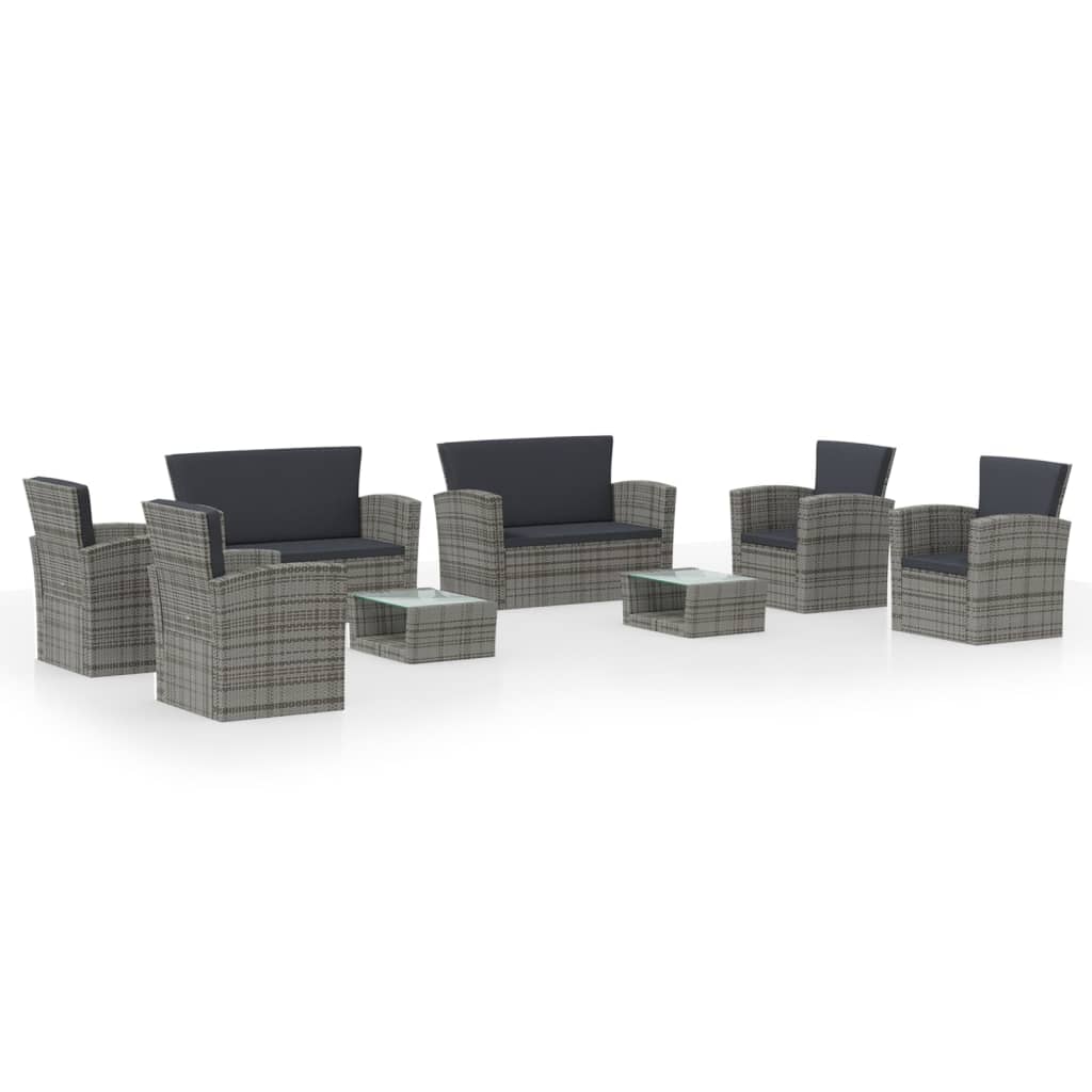 8-piece Garden Sofa Set with Gray Polyrattan Cushions