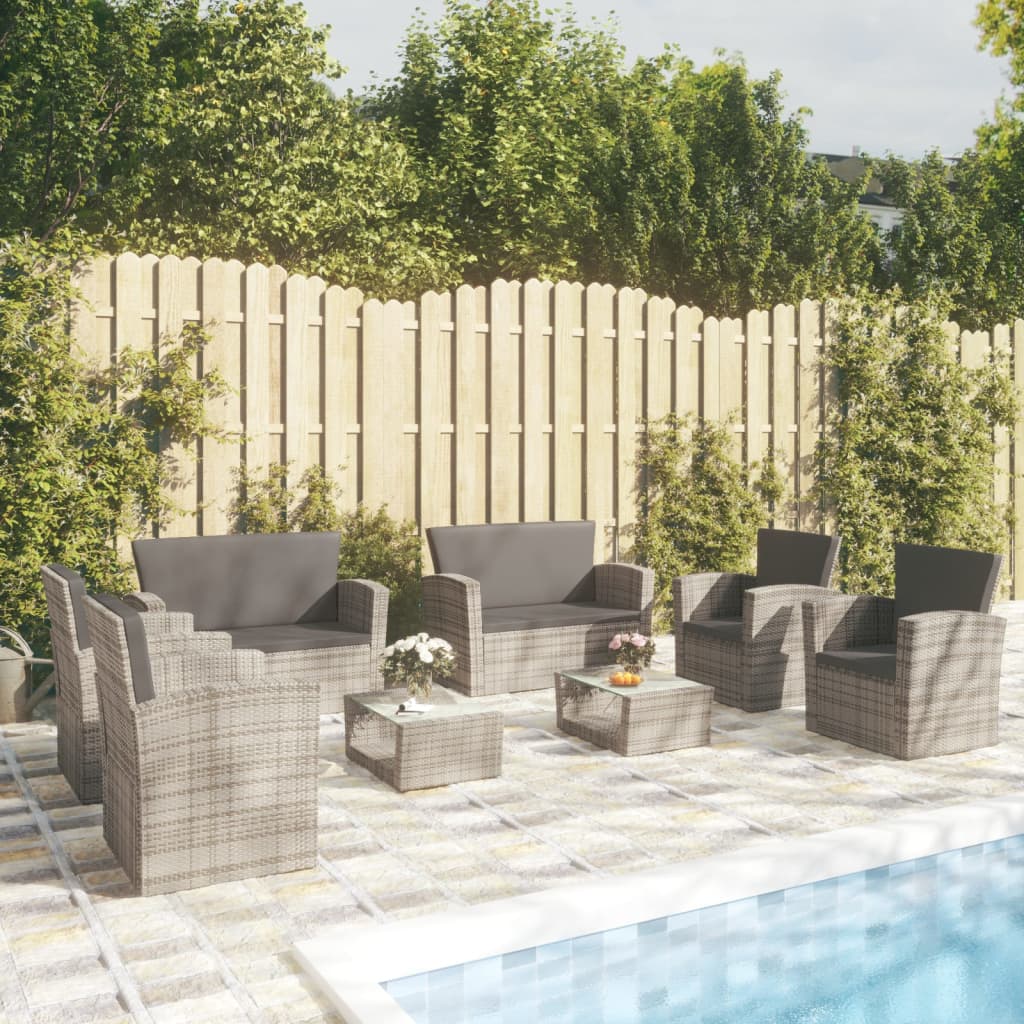 8-piece Garden Sofa Set with Gray Polyrattan Cushions