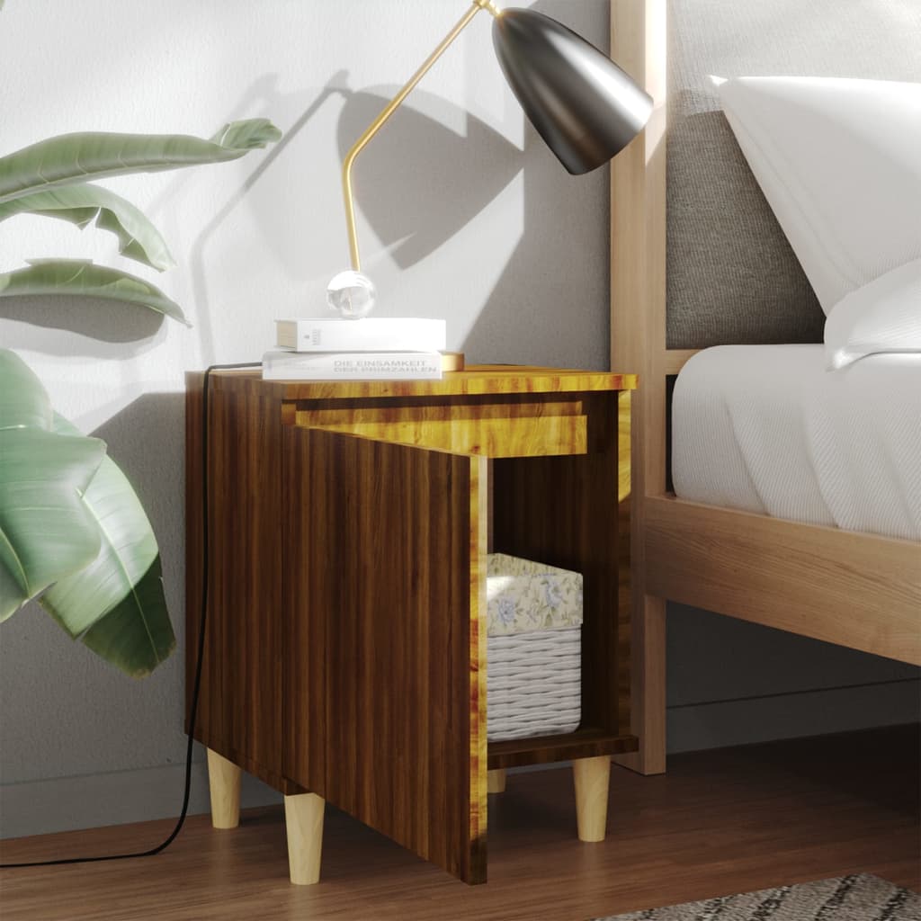 Bedside table with legs in solid brown oak wood 40x35x50 cm