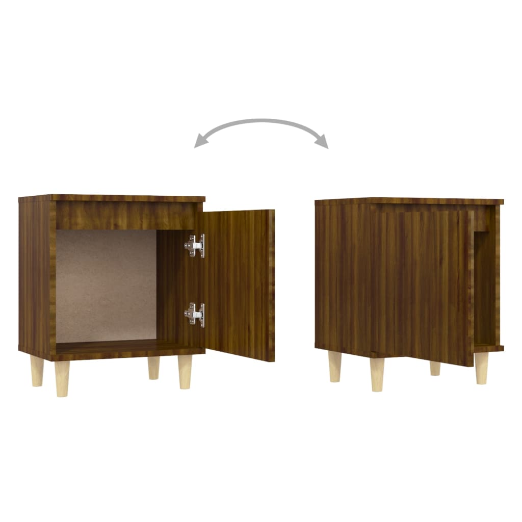 Bedside table with legs in solid brown oak wood 40x35x50 cm