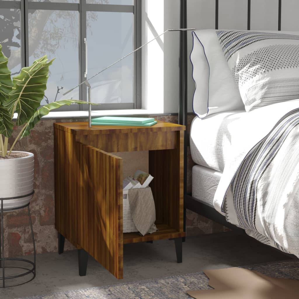 Comodino con Gambe in Metallo Rovere Marrone 40x30x50 cm - homemem39