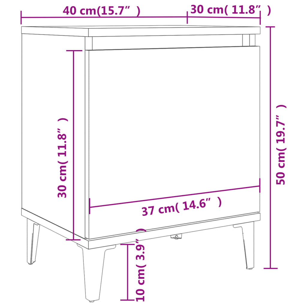 Comodino con Gambe in Metallo Rovere Marrone 40x30x50 cm - homemem39