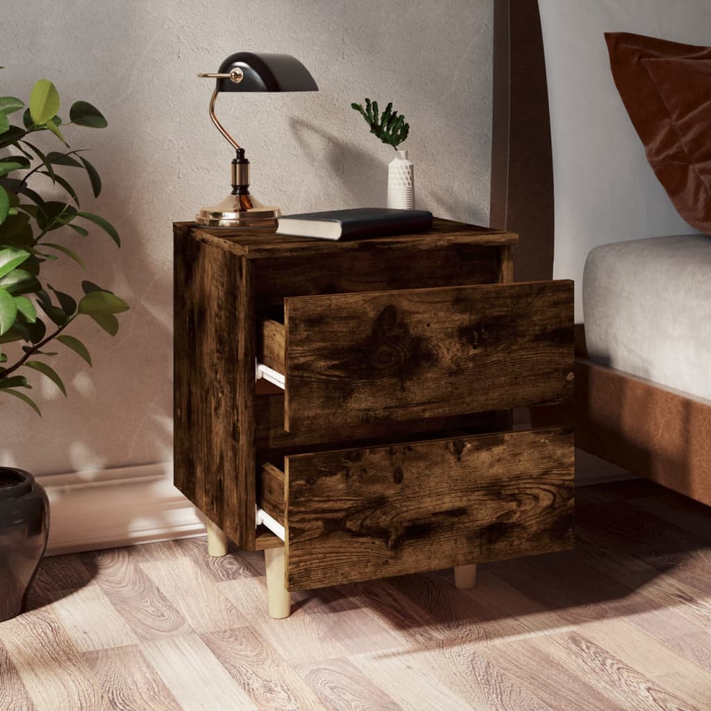 Comodino con Gambe in Legno Massello Rovere Fumo 40x35x50 cm - homemem39