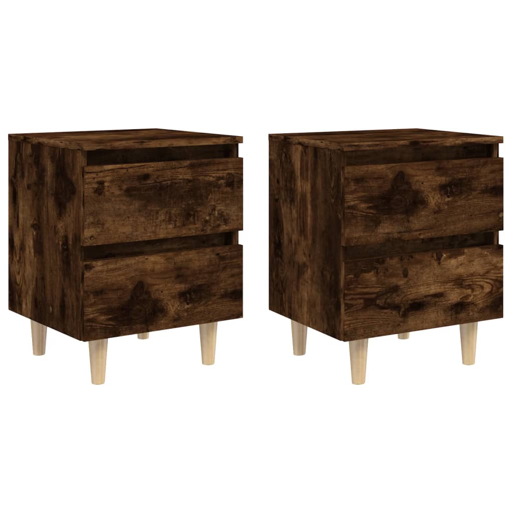 Comodini con Gambe in Legno Massello 2pz Rovere Fumo 40x30x50cm - homemem39