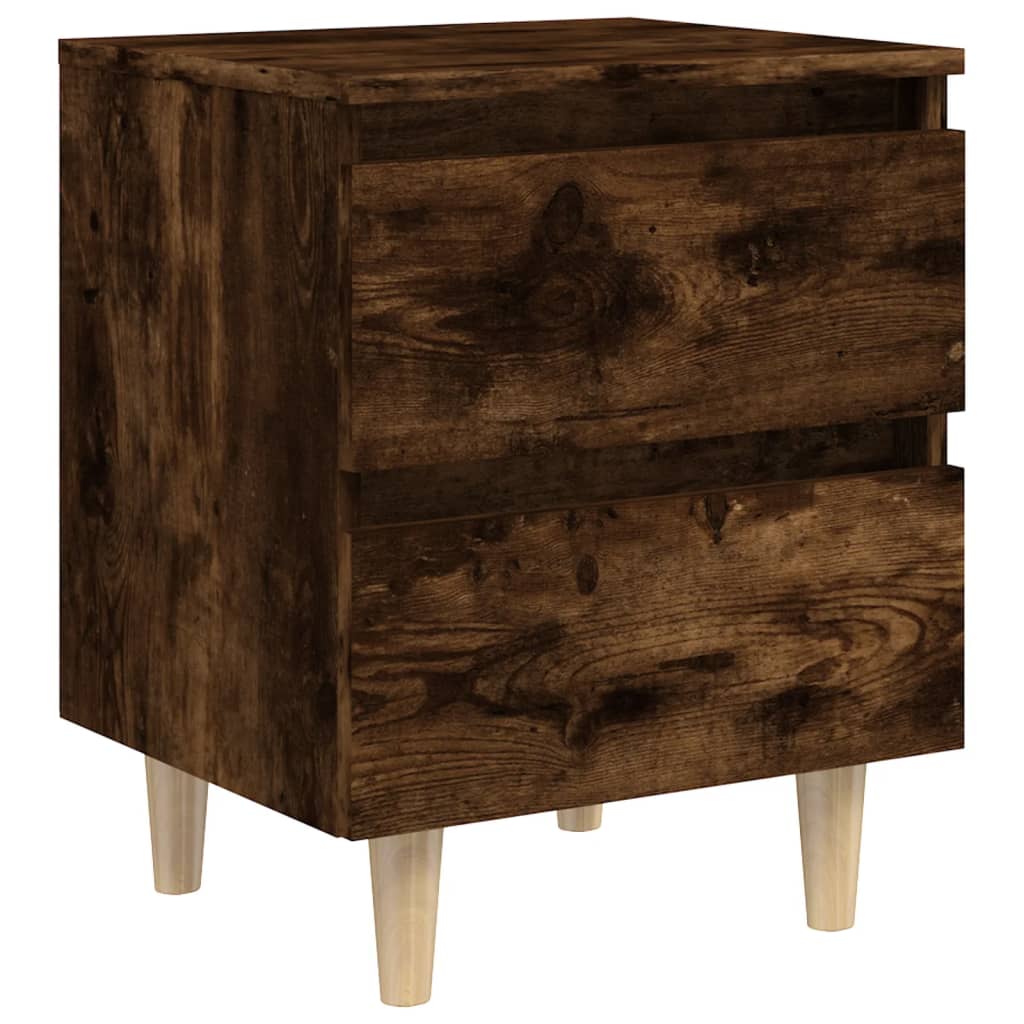 Comodini con Gambe in Legno Massello 2pz Rovere Fumo 40x30x50cm - homemem39