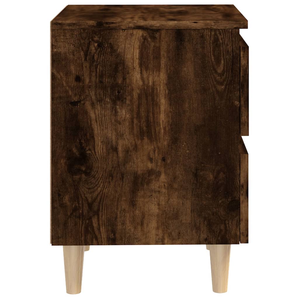 Comodini con Gambe in Legno Massello 2pz Rovere Fumo 40x30x50cm - homemem39