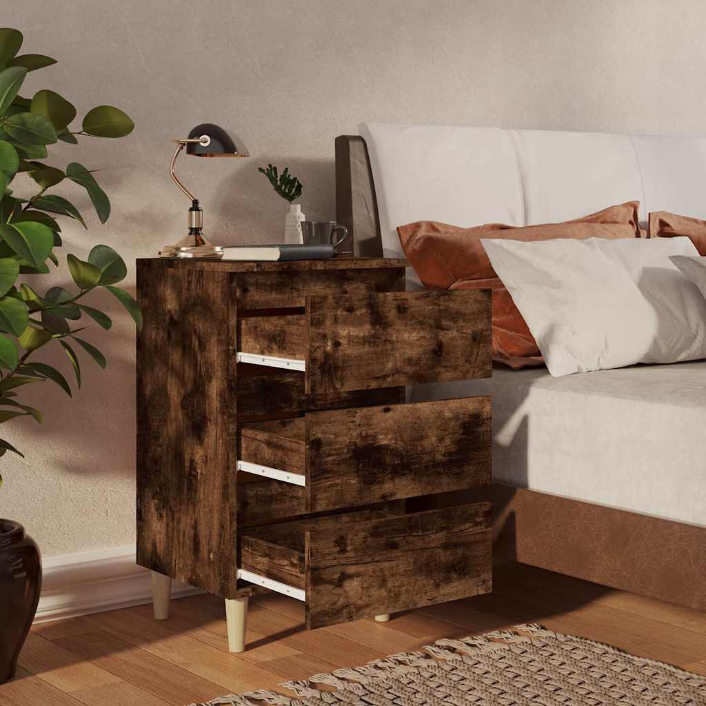 Comodino con Gambe in Legno Massello Rovere Fumo 40x35x69 cm | homemem39