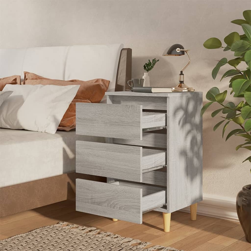 Comodino con Gambe in Legno Massello Grigio Sonoma 40x35x69 cm - homemem39