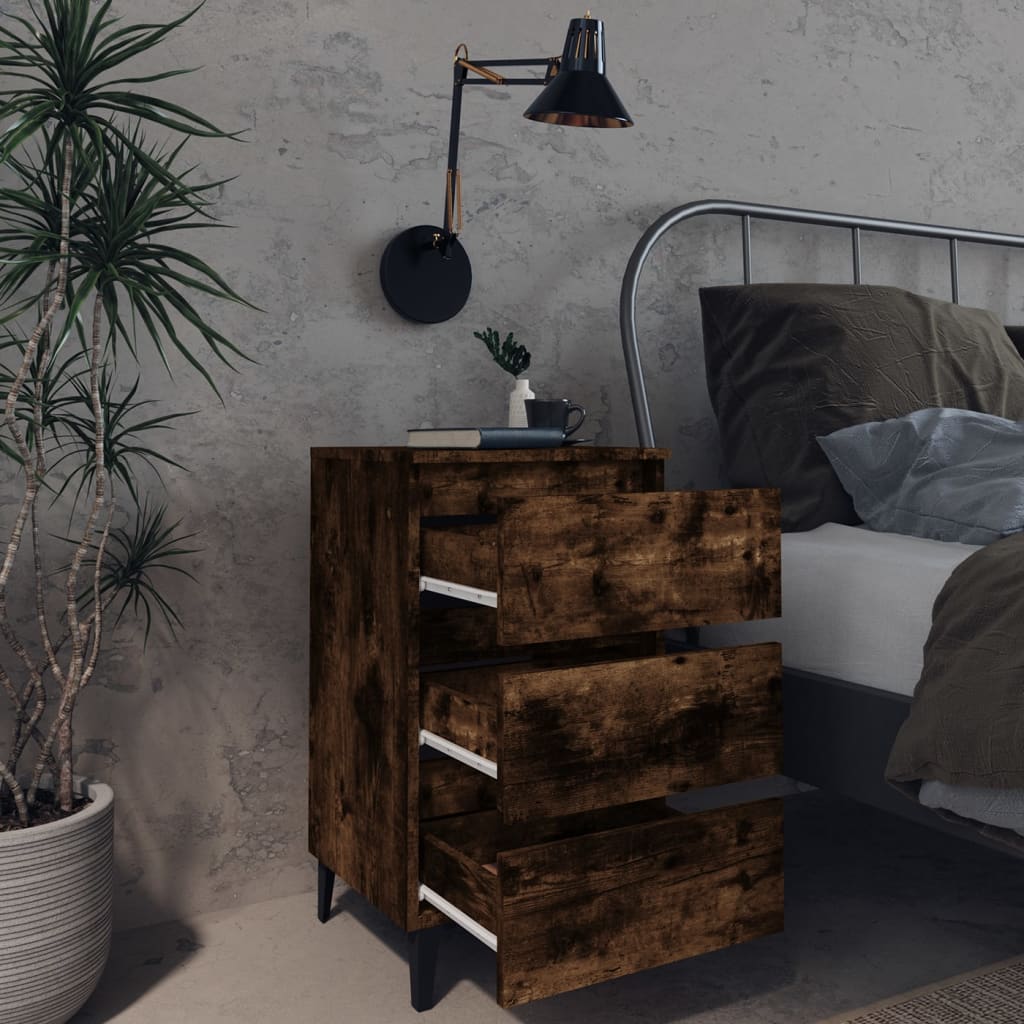 Comodino con Gambe in Metallo Rovere Fumo 40x35x69 cm - homemem39