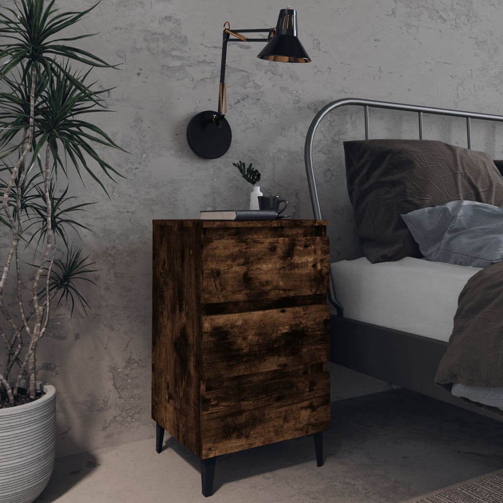 Comodino con Gambe in Metallo Rovere Fumo 40x35x69 cm - homemem39