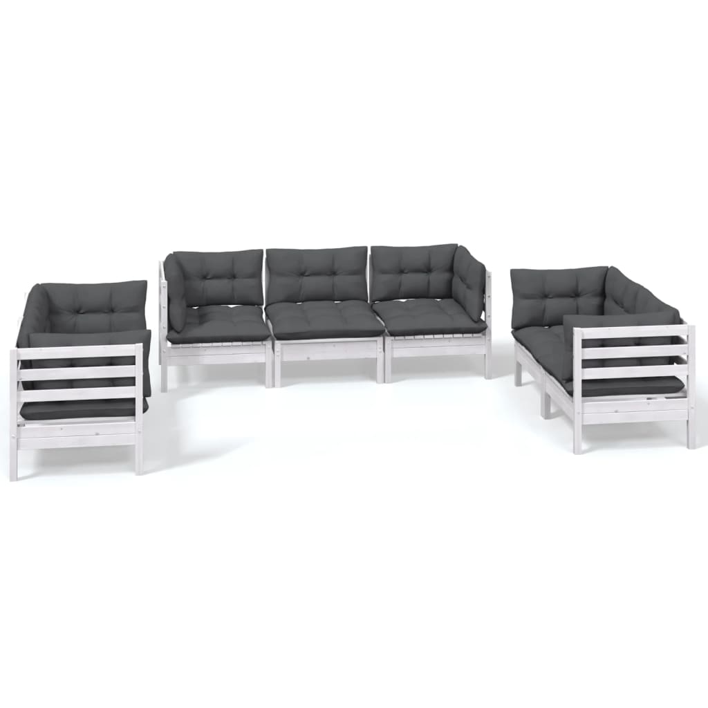 Set Salotto da Giardino 7pz con Cuscini Legno Massello di Pino