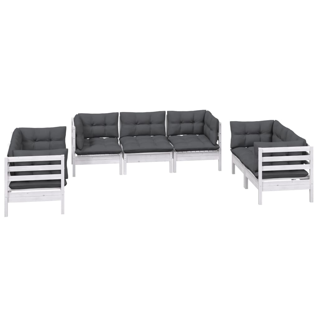 Set Salotto da Giardino 7pz con Cuscini Legno Massello di Pino
