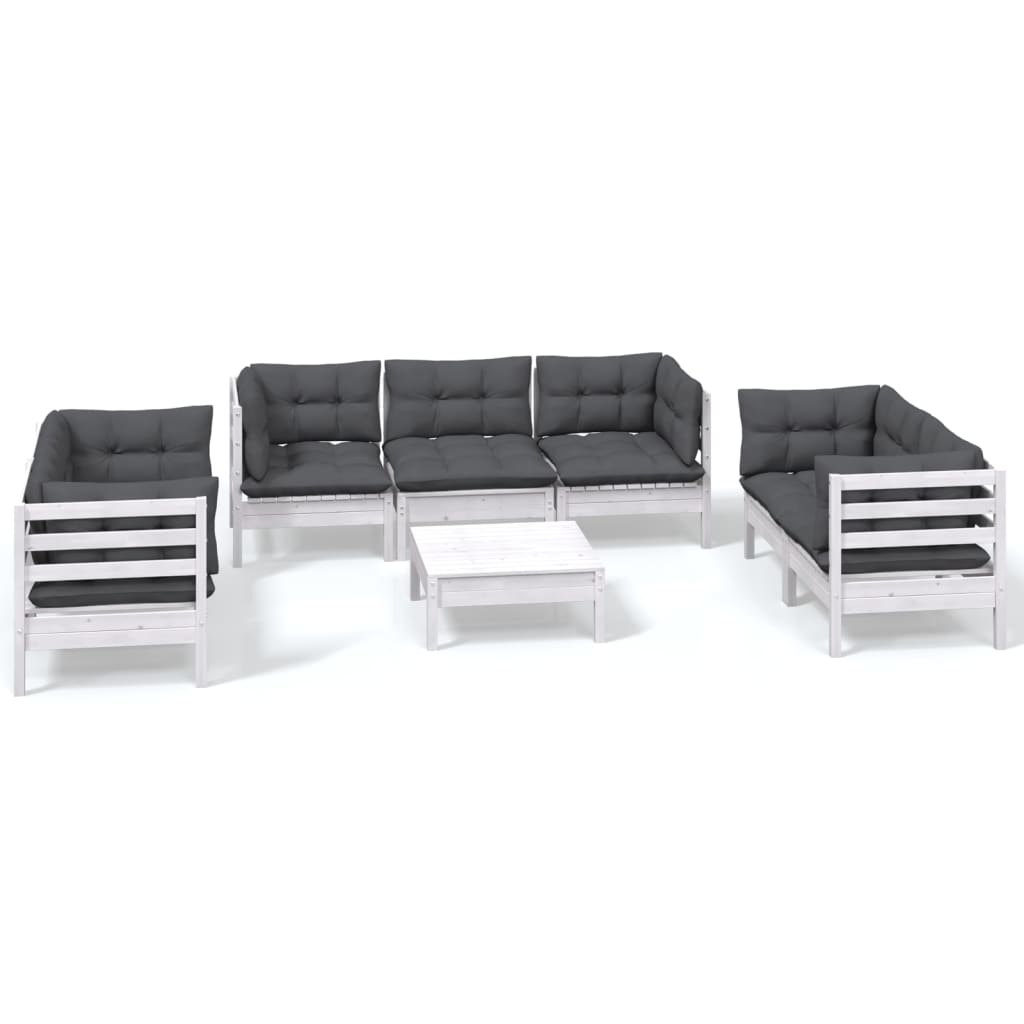 Set Salotto da Giardino con Cuscini 8 pz Legno Massello di Pino