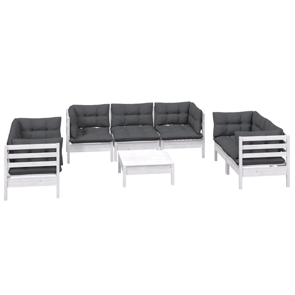 Set Salotto da Giardino con Cuscini 8 pz Legno Massello di Pino