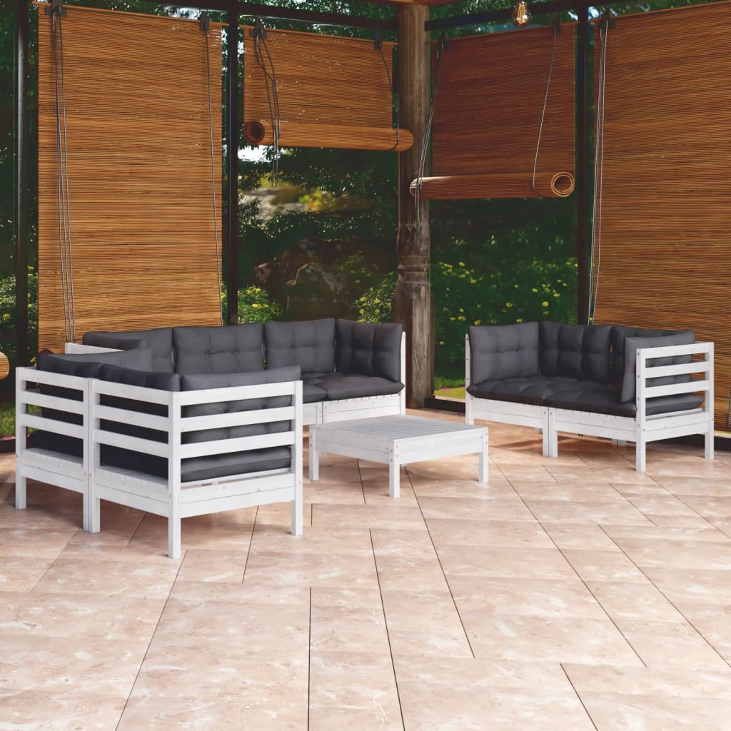 Set Salotto da Giardino con Cuscini 8 pz Legno Massello di Pino