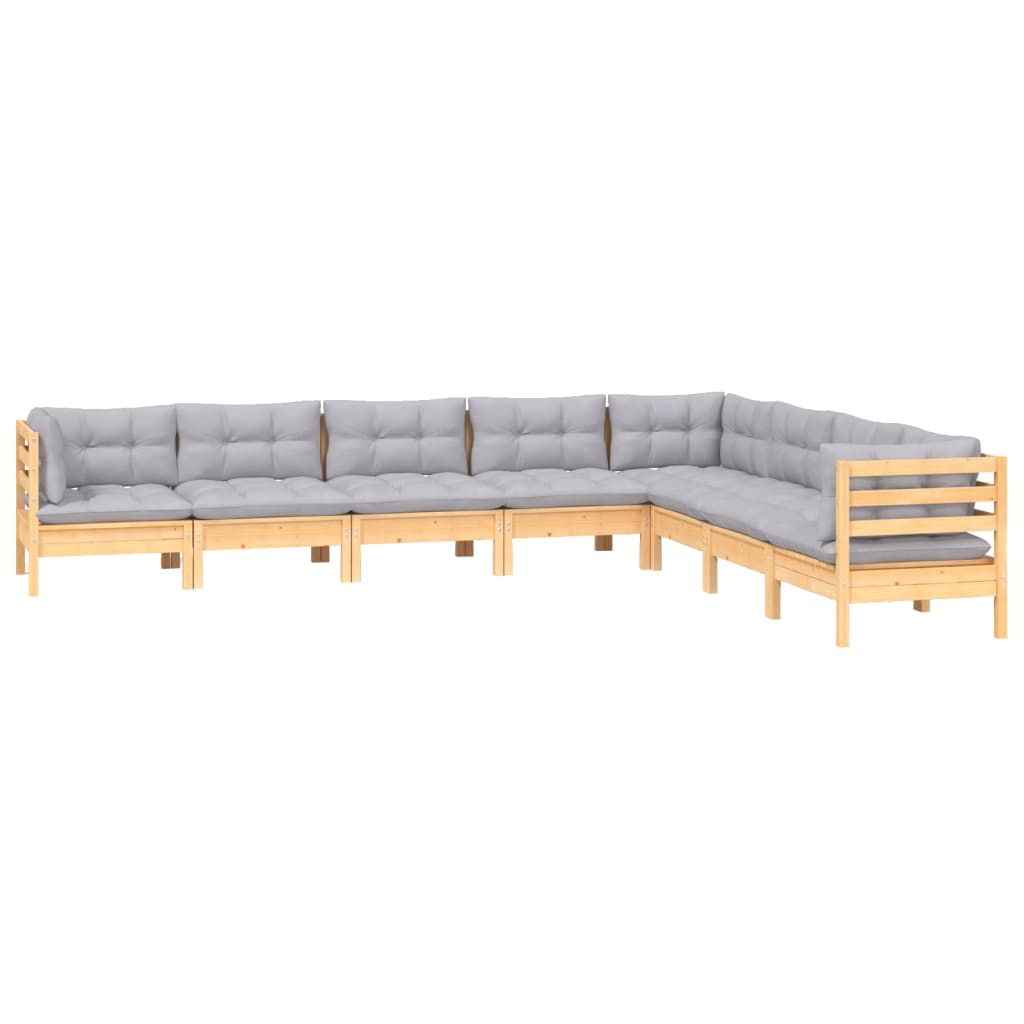 Set Divani da Giardino 8 pz con Cuscini Grigi Massello di Pino | homemem39