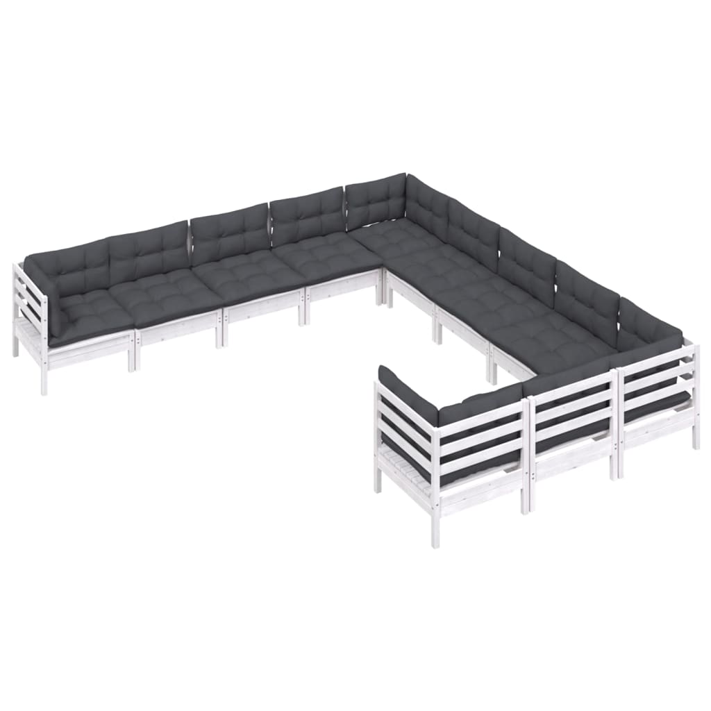 Set Divani da Giardino 11 pz con Cuscini Bianchi Legno di Pino | homemem39