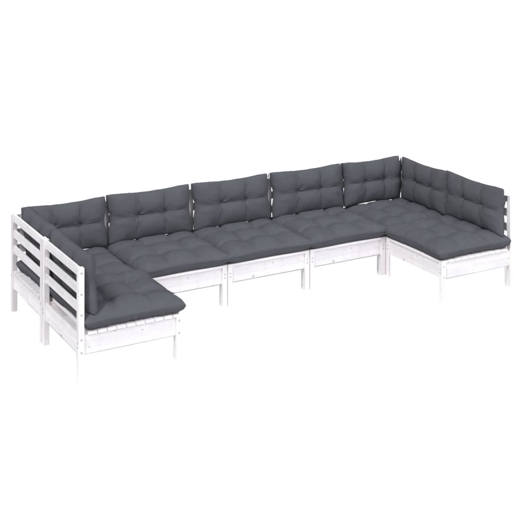 Set Divani da Giardino 7 pz con Cuscini Bianchi Legno di Pino | homemem39