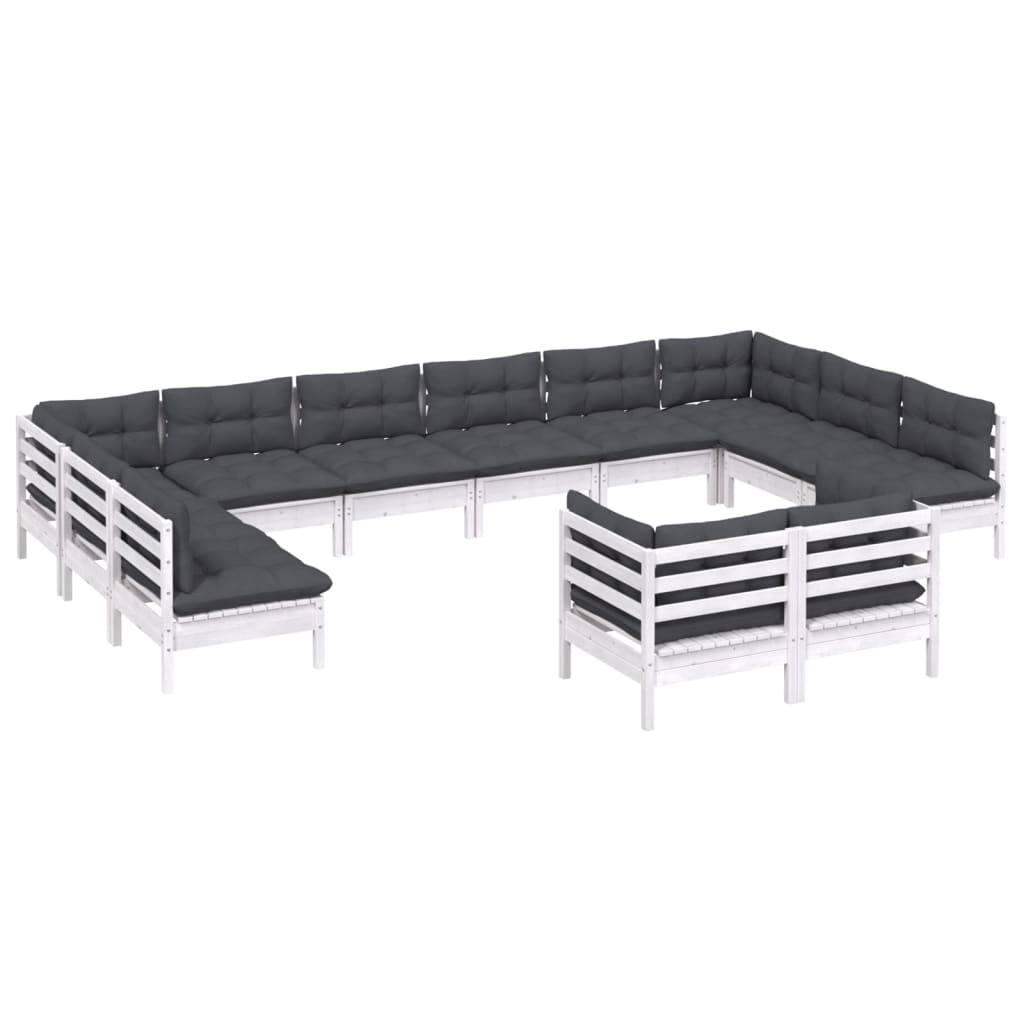 Set Divani da Giardino 12 pz con Cuscini Bianchi Legno di Pino | homemem39