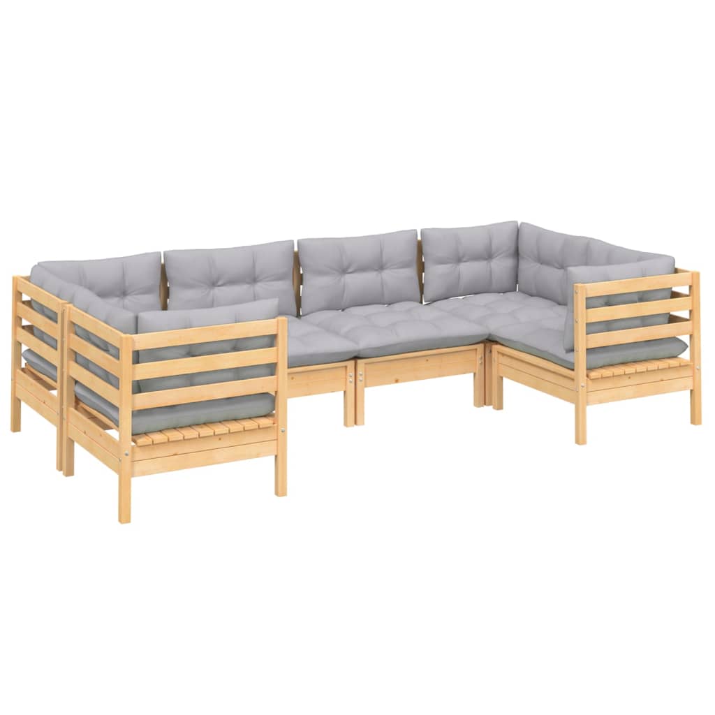 Set Divani da Giardino 6 pz con Cuscini Grigi Massello di Pino | homemem39