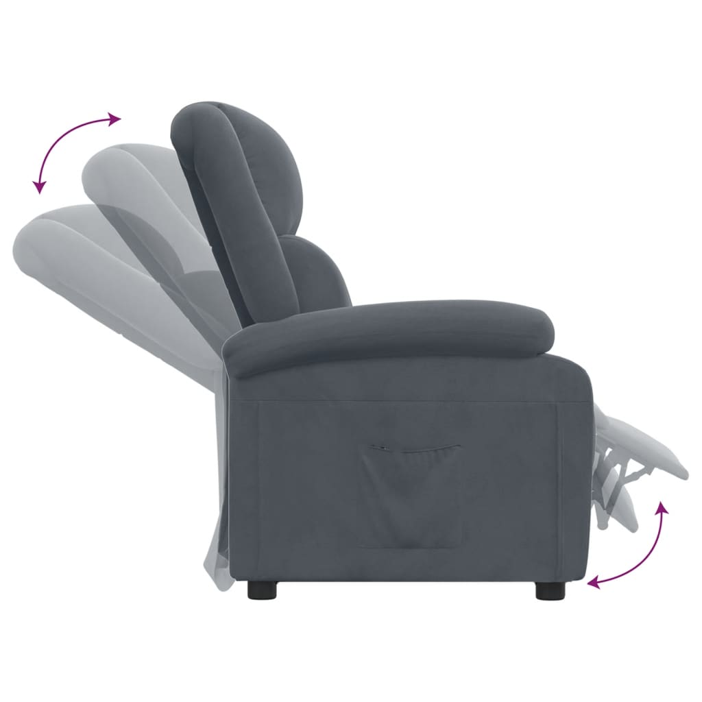 Poltrona Reclinabile Grigio Scuro in Velluto